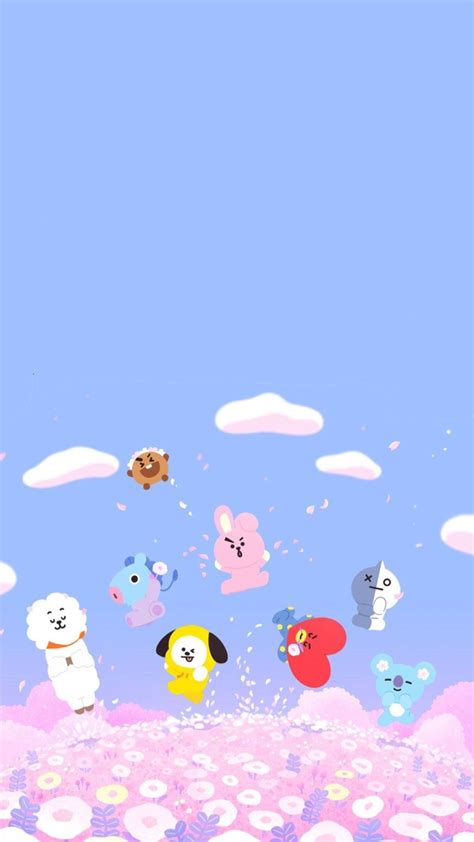 Download Cute BT21 Characters Jumping Wallpaper | Wallpapers.com