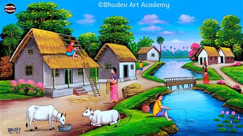 Beautiful Indian Village Scenery Painting|Indian Village Scenery ...