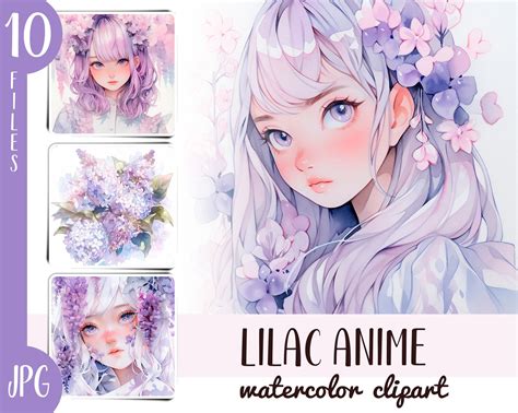 Watercolor Lilac Anime Clipart Lilac Digital Paper - Etsy