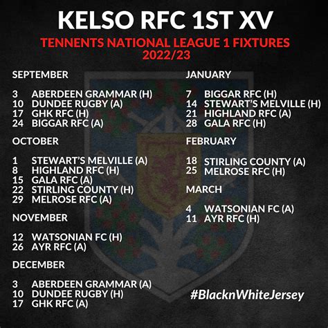 2022-23 1st XV Fixtures | Kelso Rugby Club