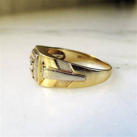 Vintage 14K Yellow Gold Mens Diamond Ring .38tcw ETC6… - Gem