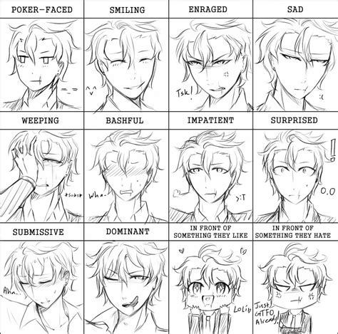 Anime Facial Expressions Chart Anime Male Face Male Face Drawing Male ...