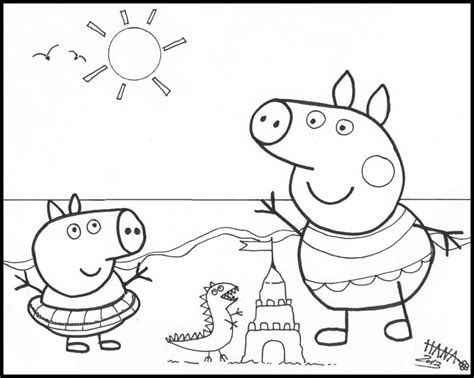 Peppa Pig Coloring Pages Play On The Beach - Free Printable Coloring Pages