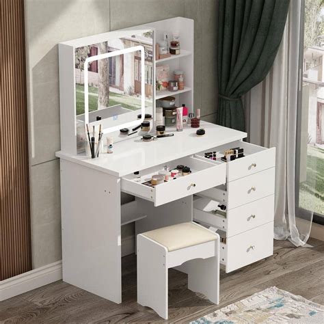 FUFU&GAGA 5-Drawers White Makeup Vanity Sets Dressing Table