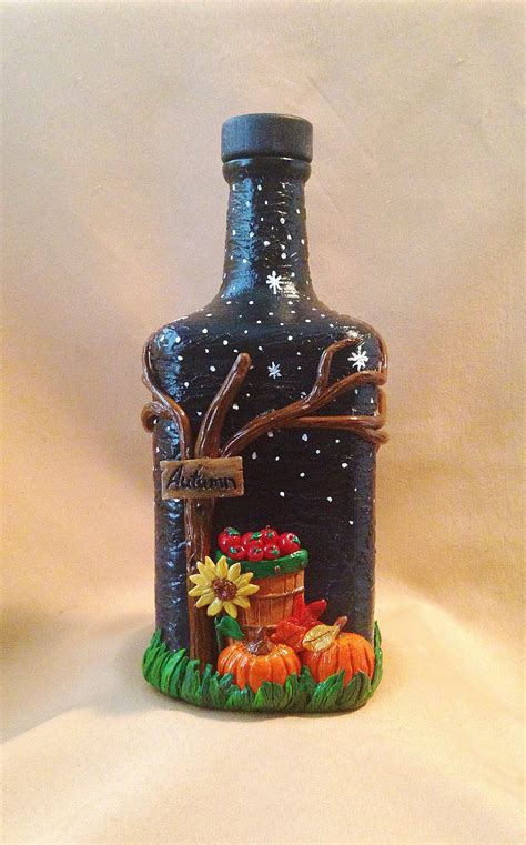 Fall/Autumn Decor,Fall/Autumn Mixed Media Art,Autumn Altered Bottle ...