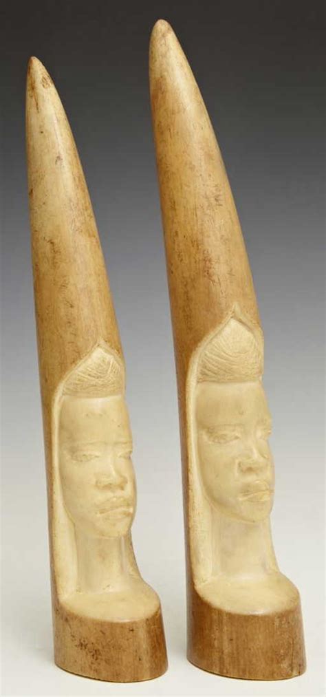 Pair of African Figural Carved Ivory Elephant Tusks,