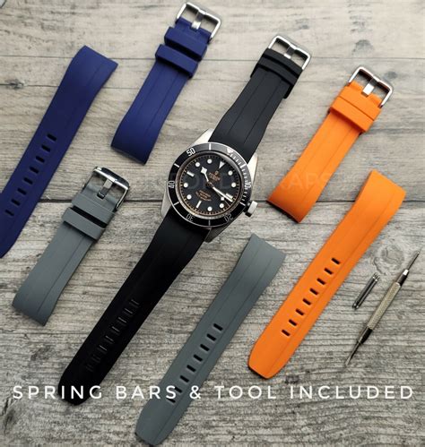 Soft Silicone Rubber Watch Straps Curved End Black Blue Orange 22mm ...