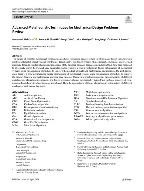 (PDF) Advanced Metaheuristic Techniques for Mechanical Design Problems ...