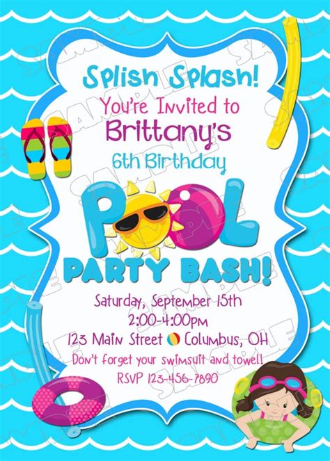 Pool party invitation swim party swimming birthday party