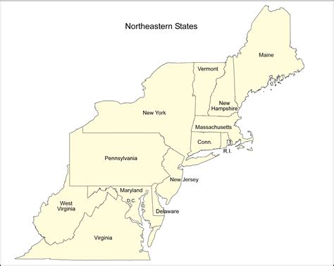 States and capitals, Northeast region, Map