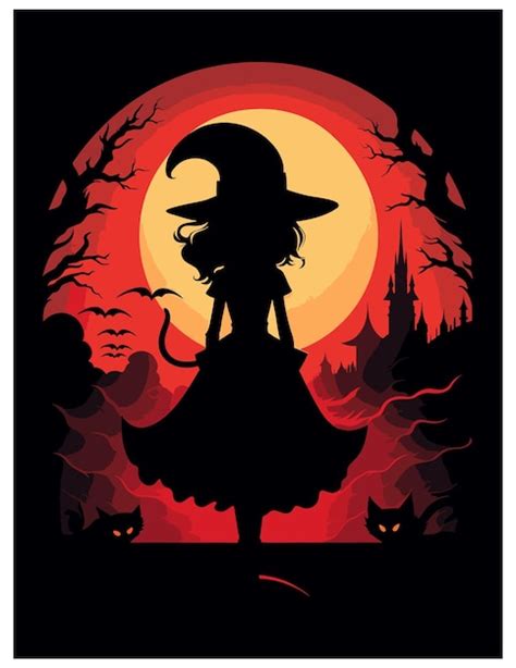 Premium Vector | Silhouette of a witch standing in front of a full moon ...