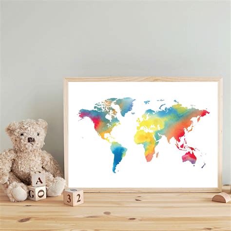 Colorful World Map Poster Printable World Map Rainbow World - Etsy