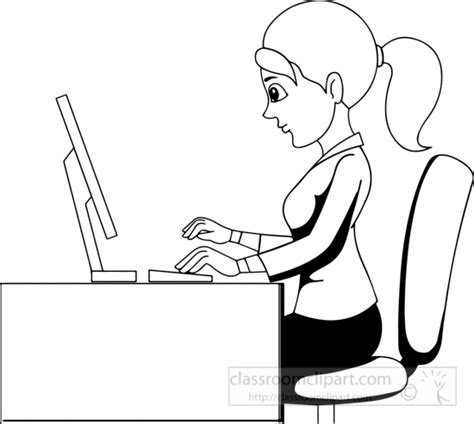 People Clipart- black-white-woman-working-in-office-clipart - Classroom ...