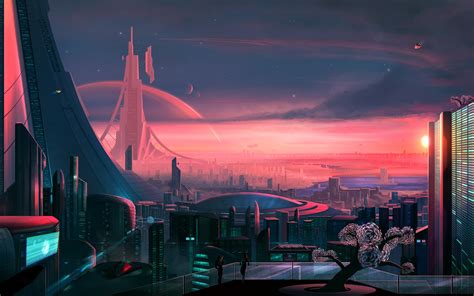 Futuristic Sci-Fi Cityscape: HD Wallpaper by Josef Bartoň