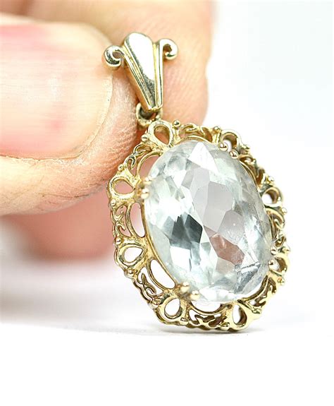 Superb vintage 9ct yellow gold Aquamarine pendant - fully hallmarked ...