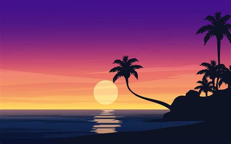 Beautiful Tropical Sunset With Tree Silhouette 3428321 Vector Art at ...