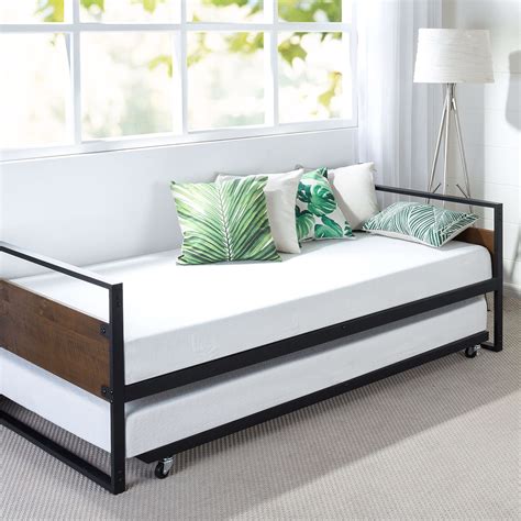 Twin size Metal Wood Daybed Frame with Roll Out Trundle Bed