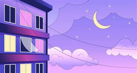 Premium Vector | Windows apartment building night lo fi chill wallpaper