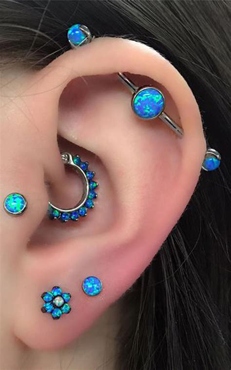 Cute Multiple Blue Opal Ear Piercing Ideas for Women | Ear jewelry, Ear ...