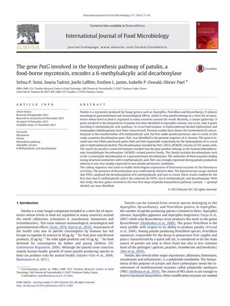 (PDF) The gene PatG involved in the biosynthesis pathway of patulin, a ...