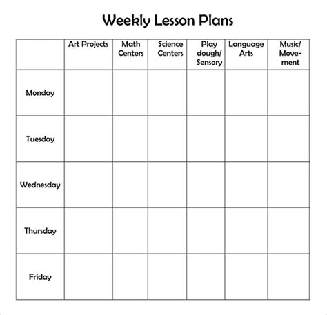 Printable Weekly Lesson Plan Template