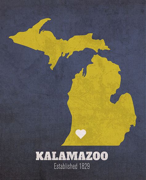 Kalamazoo Michigan City Map Founded 1829 University of Michigan Color ...