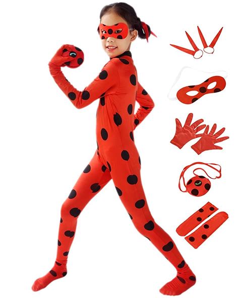 DAZCOS Child Size Marinette Costume Black Spot Red Jumpsuit with ...