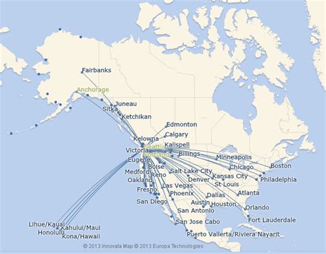 Alaska Airlines route map - from Seattle