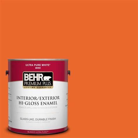 BEHR Premium Plus 1-gal. #220B-7 Electric Orange Hi-Gloss Enamel ...