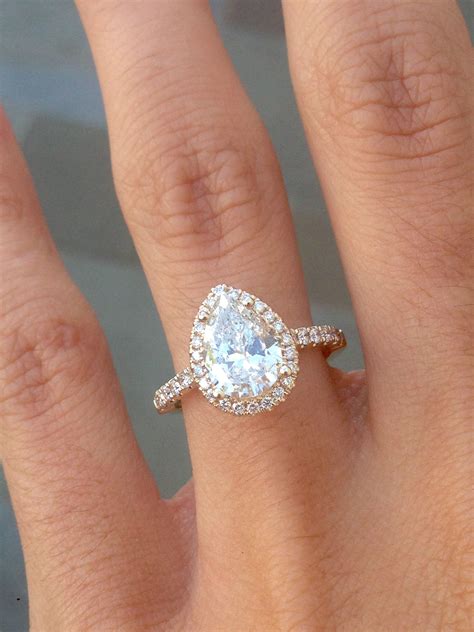 Yellow Gold Pear Diamond with Halo Engagement ring | Wedding rings ...