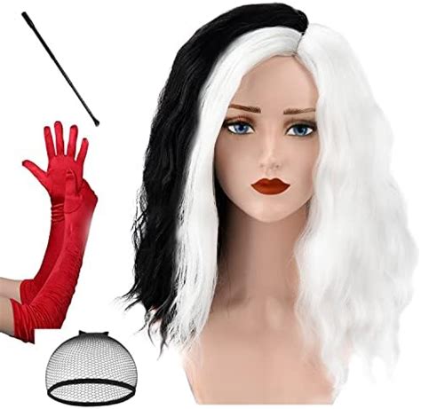 Cruella wig for Halloween Women Costume Cosplay Black and White Wig ...