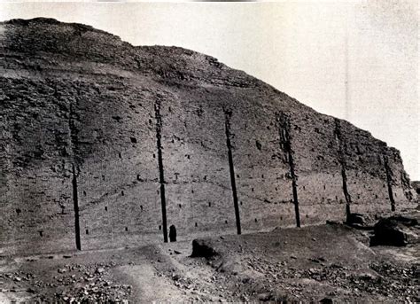 The lower stage of the Ziggurat of Ur after excavation, 1920s : r ...