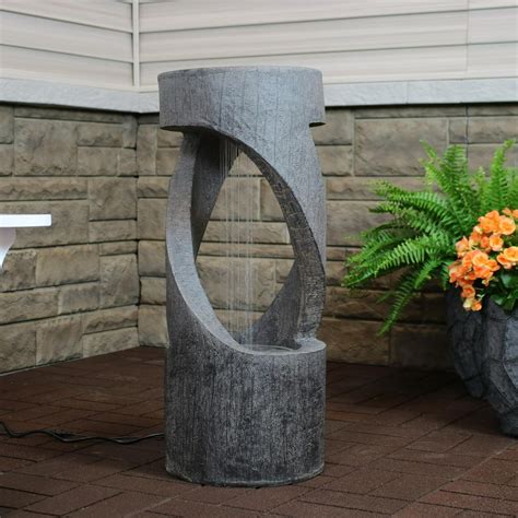 Sunnydaze Outdoor Water Fountain with LED Light - Contemporary Double ...