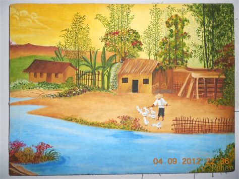 Jaya's Shades: Oil Painting: Village Scenery