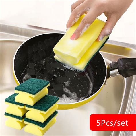 5Pcs Wipe Dish Sponge Kitchen Clean Sponge Scouring Cloth Double sided ...