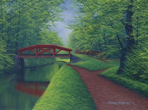 Spring Canal Bridge Painting, Delaware Canal, Bucks County Landscape