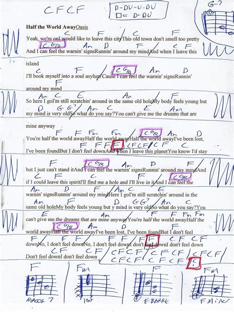 Half The World Away (Oasis) Guitar Chord Chart | Guitar chord chart ...