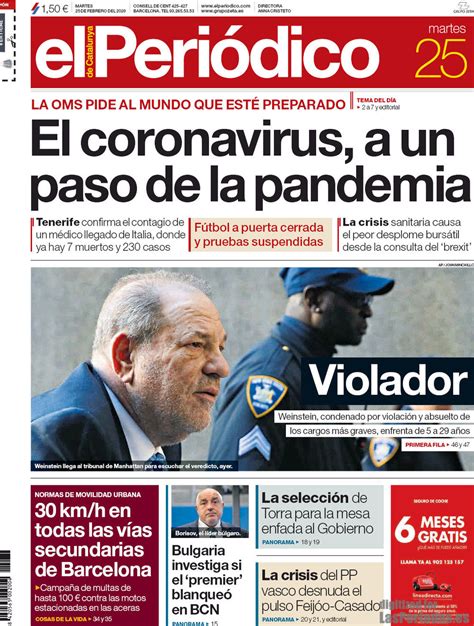 Portada del diario El Periódico del día 25/02/2020 – News Europa