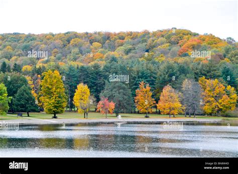 Red House Lake Allegany State Park New York Autumn fall colors Stock ...