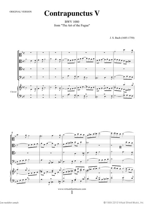 Bach - The Art of the Fugue, BWV 1080 - Contrapunctus V sheet music for ...