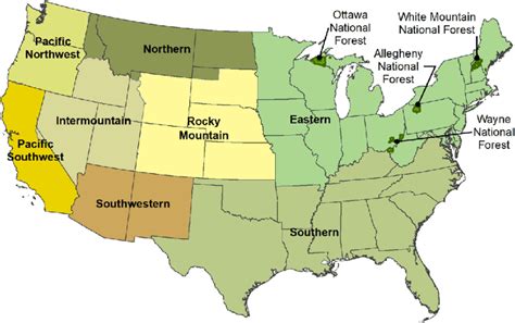 Map of US Forest Service National Forest System regions, with project ...