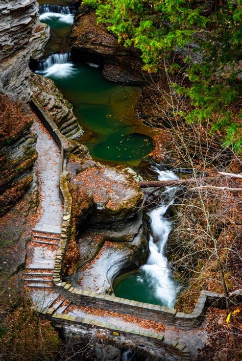 Watkins Glen, Looking down on the gorge trail at Watkins Glen State ...