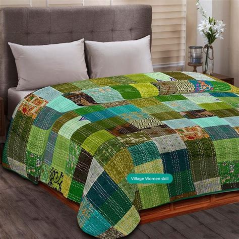 Indian Kantha Patchwork Silk Bedspread Quilts Bedding - Etsy