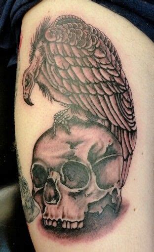 Black & Grey Shaded Vulture & Skull Tattoo | Tattoo shading, Body art ...