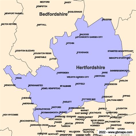 Hertfordshire County Boundaries Map