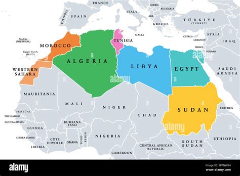 Northern Africa, subregion, political map with single countries Stock ...