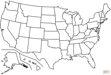 Outline map of US states coloring page | Free Printable Coloring Pages