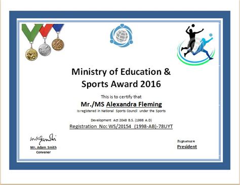 Sports certificate | Word 2016