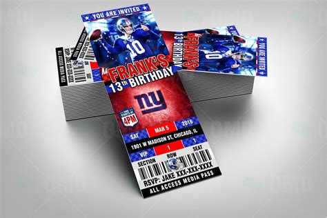 New York Giants Ticket Style Sports Party Invitations | Sports party ...