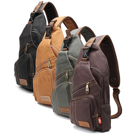 Men Canvas Sling Chest Pack Handbag Messenger Crossbody Travel Shoulder ...